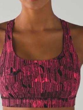 Lululemon High Times Sports Bra Down Pour Electric Coral Black Size 8